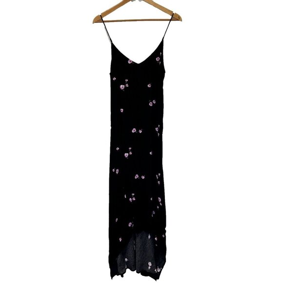 Equipment‎ Femme Womens Slip Dress L Black Floral Print Maxi High Low Elegant - Picture 2 of 12